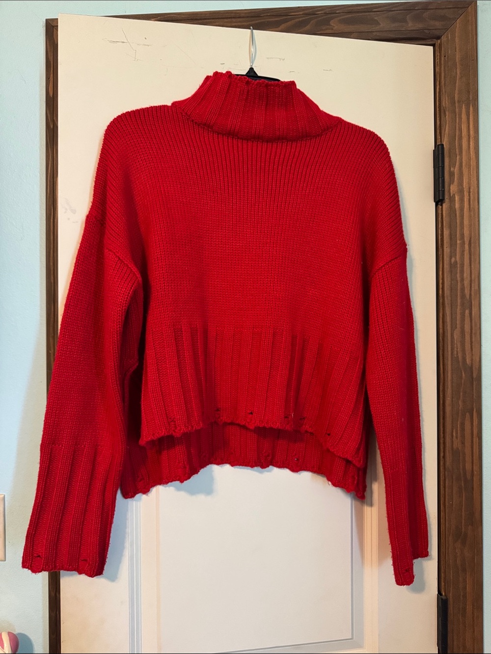 Women's Red Ribbed Turtleneck Sweater